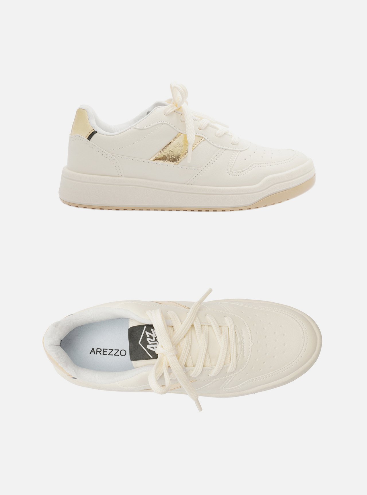 Tênis Off-White Couro Aplicações Dourado — foto 6