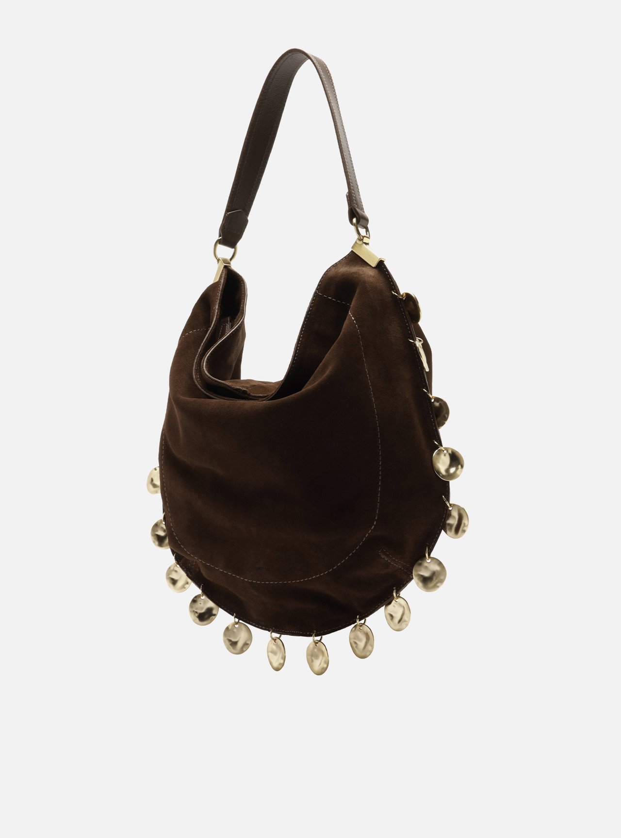 Bolsa Hobo Marrom Couro Grande Metais — foto 2