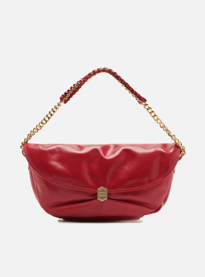 Bolsa Tiracolo Vermelha Couro Metais