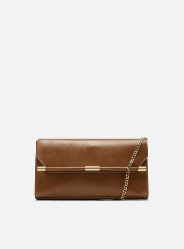 Bolsa Tiracolo Marrom Couro Média Corrente Metais