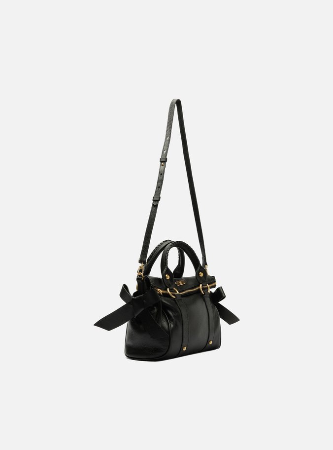 Bolsa Tote Preta Couro Pequena Alças Mix