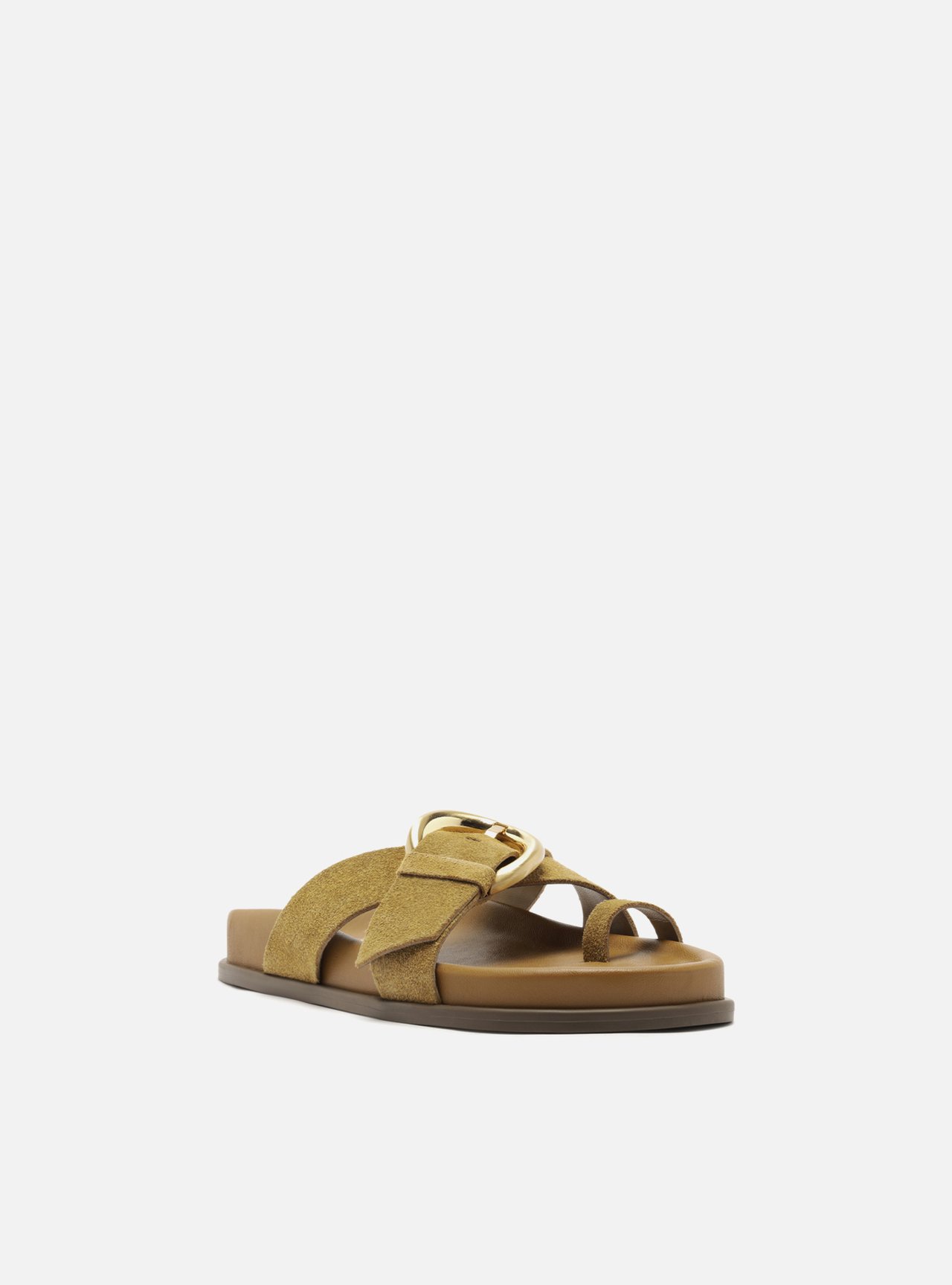 Sandália Papete Marrom Acamurçada Flatform Fivela Dourada — foto 2
