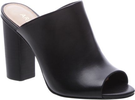 Mule Couro Salto Alto Peep Toe Preta