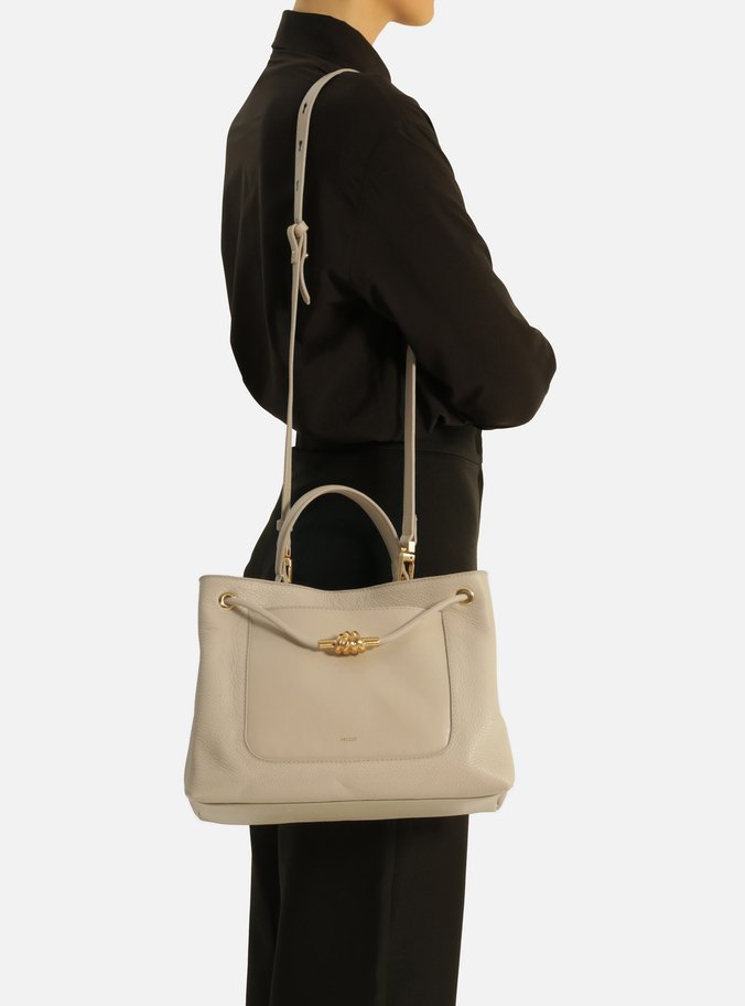 Bolsa Tote Nude Couro Média Nó Metal