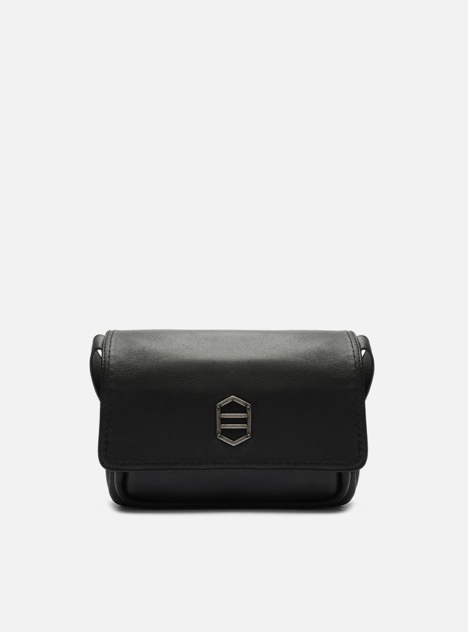 Bolsa Tiracolo Preta Couro Média Bolsos Metal