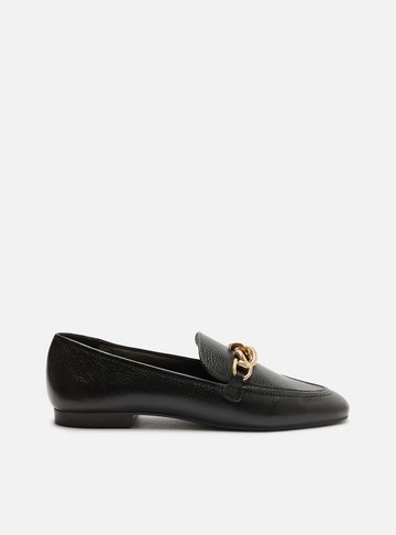 Mocassim Preto Couro Bridão Metal Textura