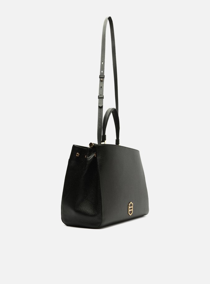 Bolsa Tote Preta Couro Grande Alças