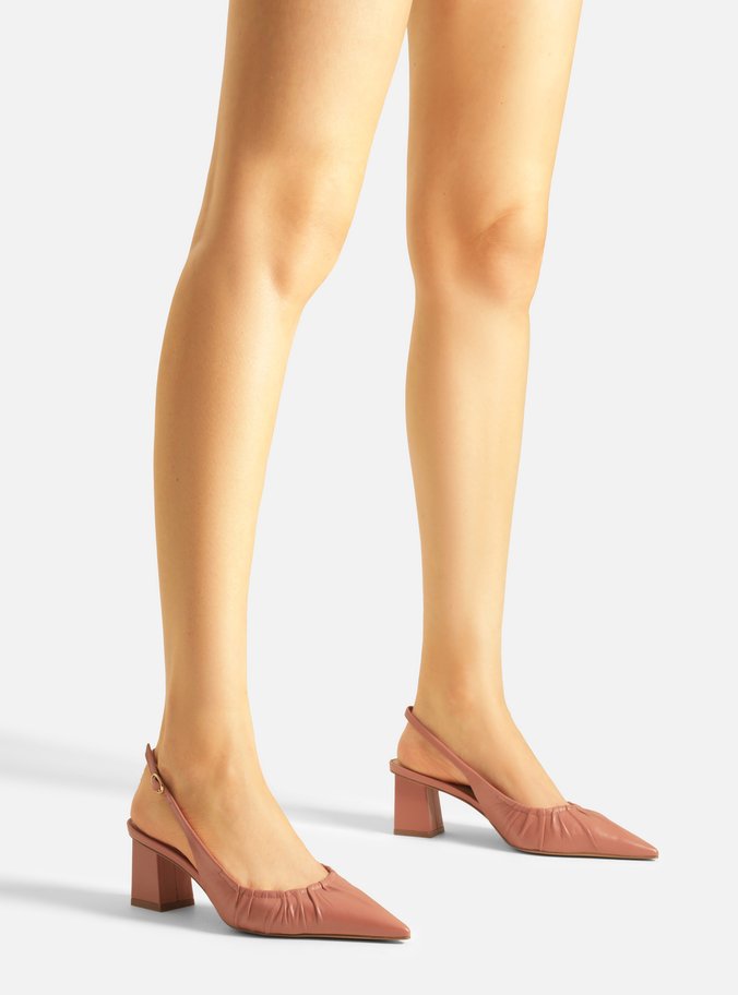 Scarpin Rosa Couro Salto Médio Slingback