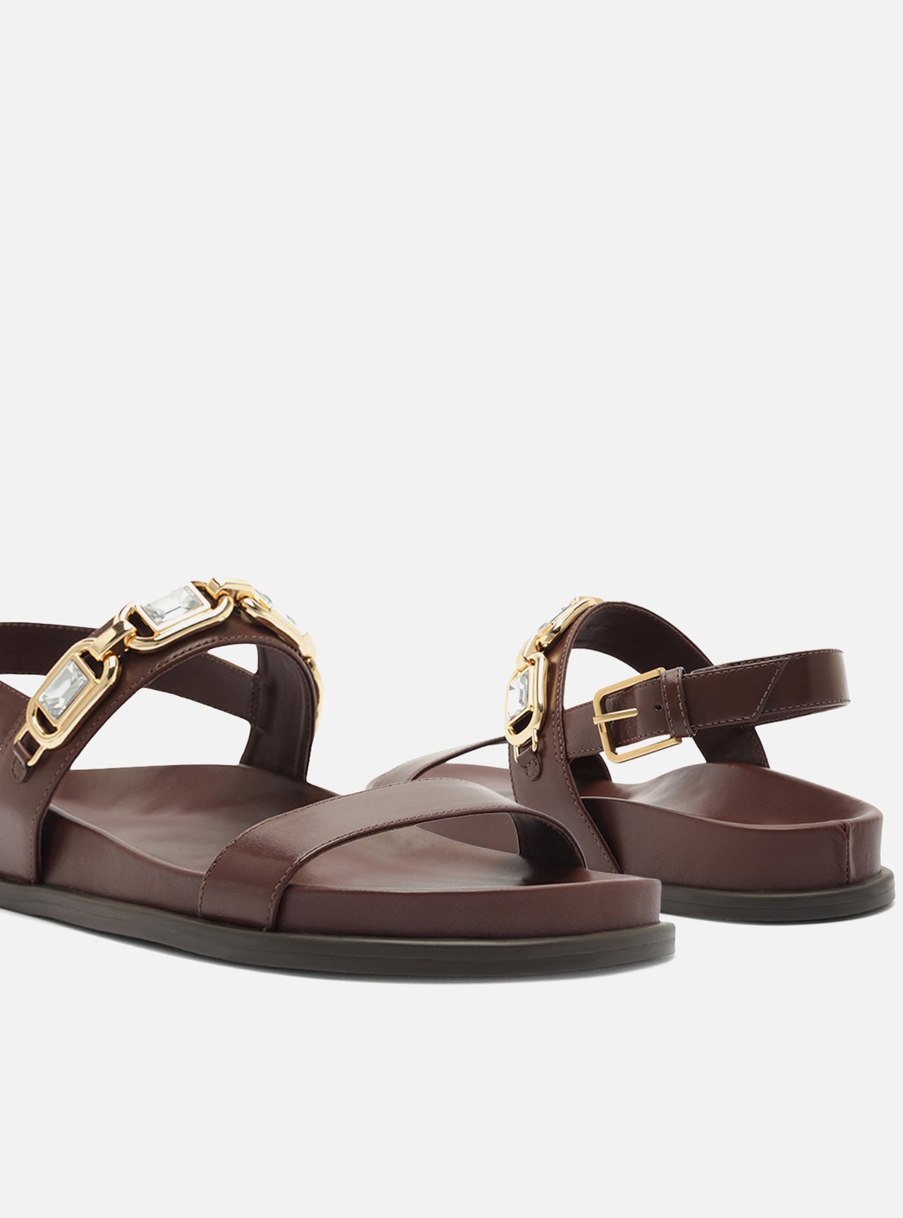 Sandália Papete Dourada Couro Flatform Pedraria — foto 4