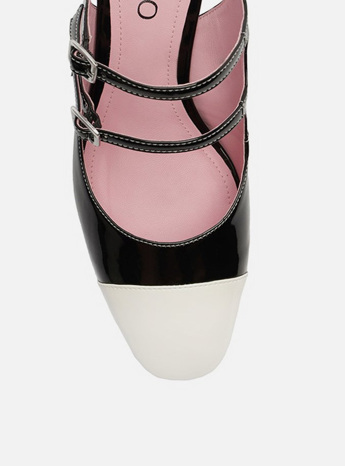 Sapato Boneca Preto Verniz Tiras Cap Toe