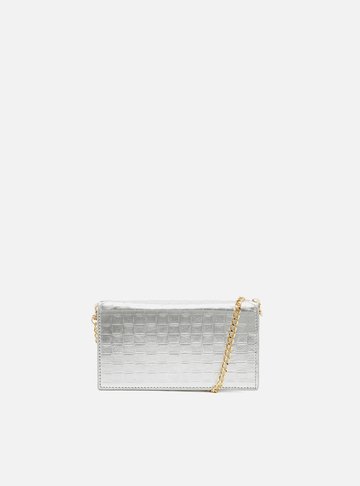 Clutch Prata Couro Tressê Pequena Silvia Braz
