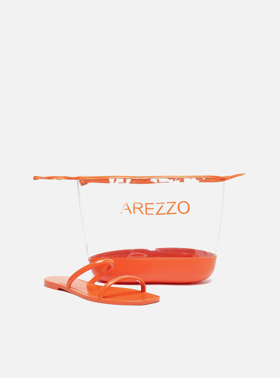 Kit Rasteira Laranja Brilho e Bag Transparente Brizza