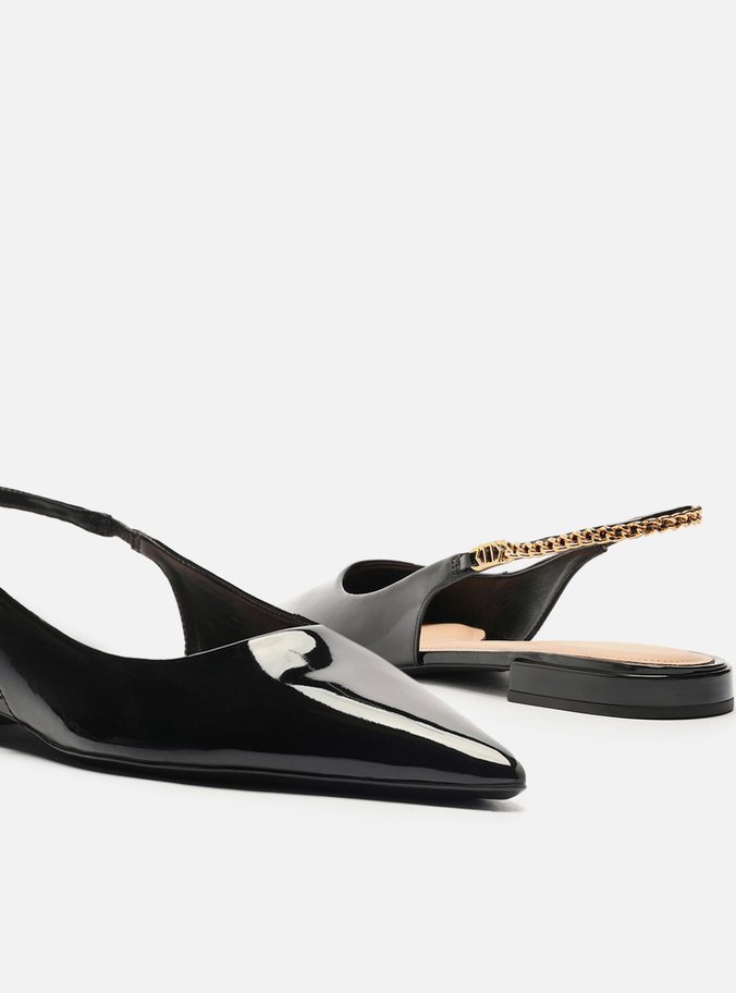 Sapatilha Preta Verniz Slingback Corrente