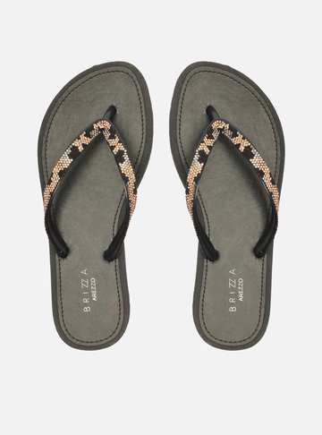 Arezzo — Chinelo de Dedo Preto Print Recouro Essential Strass