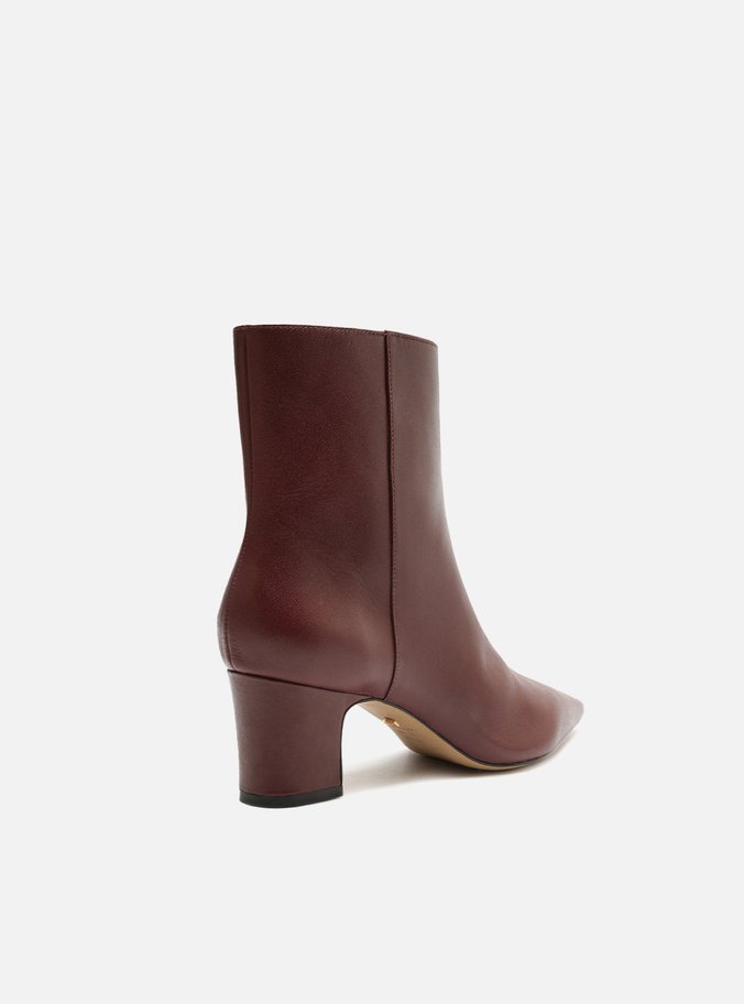 Bota Vermelha Couro Cano Curto Bico Fino