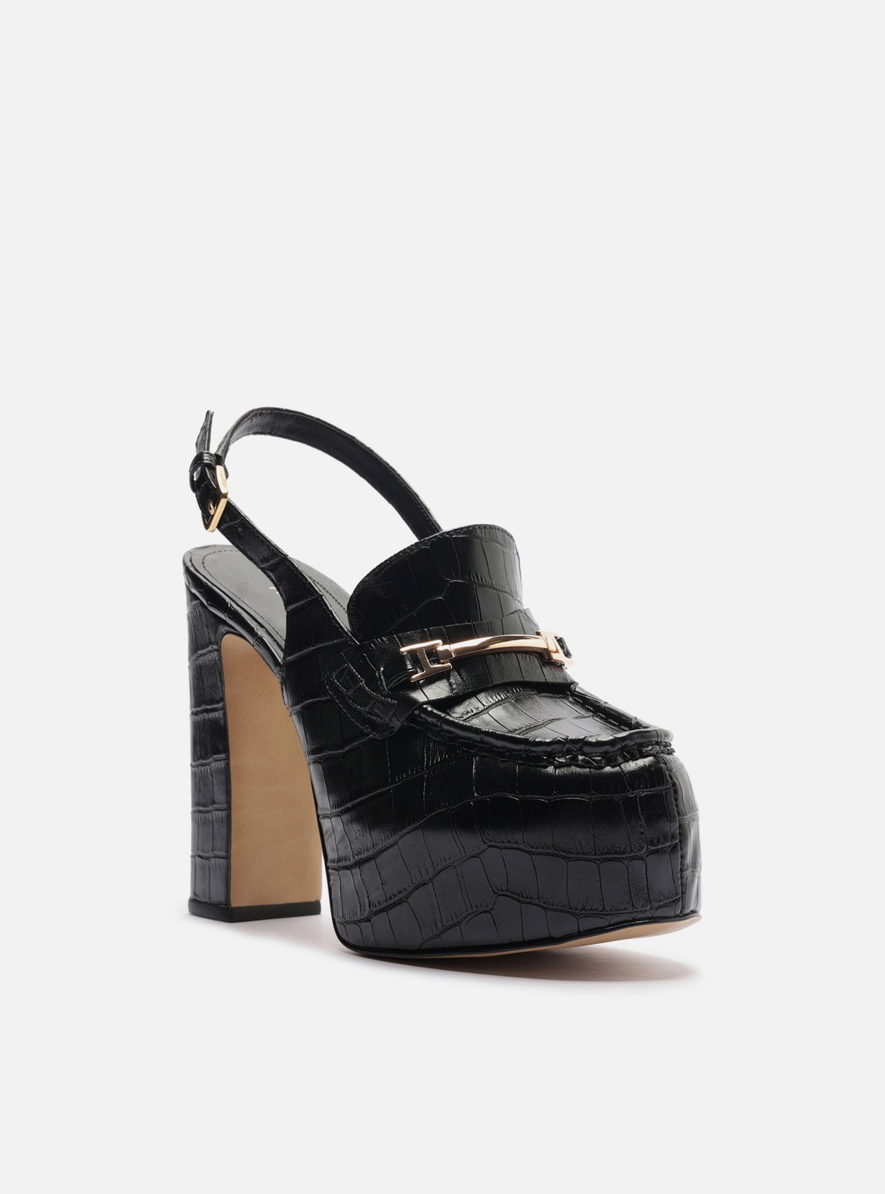 Loafer Preto Croco Salto Bloco Meia Pata — foto 2
