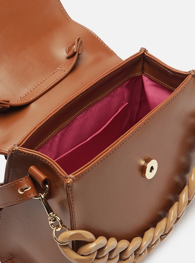 Bolsa Satchel Marrom Iara Média Laranja