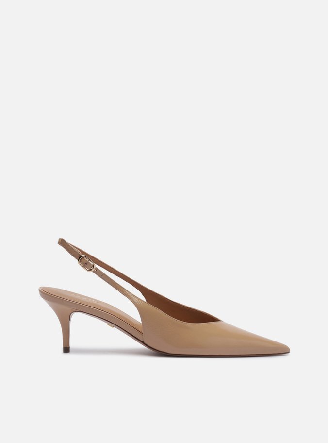 Scarpin Nude Couro Salto Fino Fivela Slingback