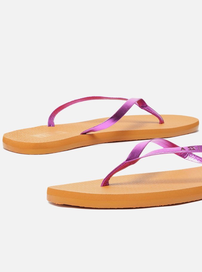 Chinelo de Dedo Laranja Tira Metalizada Rosa Brizza