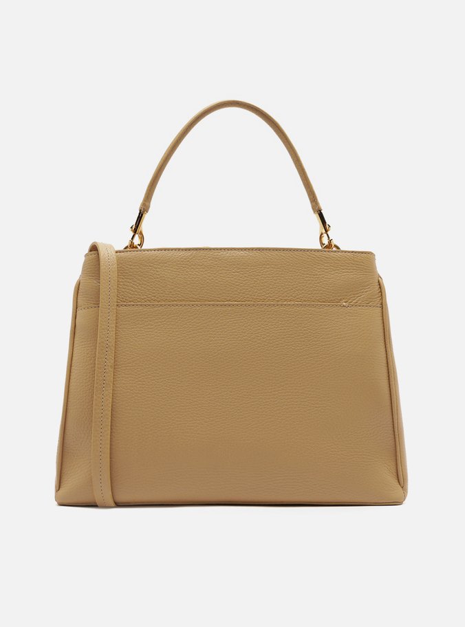 Bolsa Tote Bege Couro Grande Detalhe Moeda