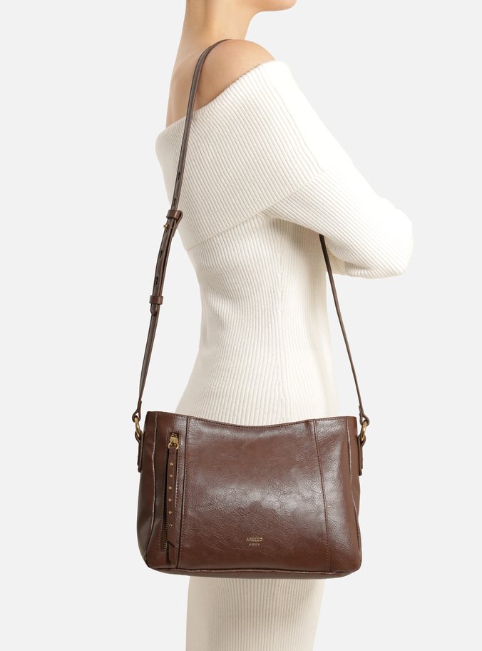 Bolsa Tiracolo Marrom Média Bolso Frontal Zíper