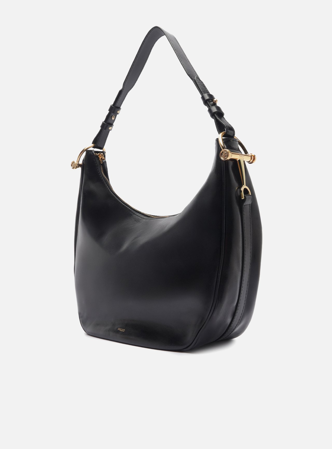 Bolsa Hobo Preta Couro Grande Metais Alça — foto 2