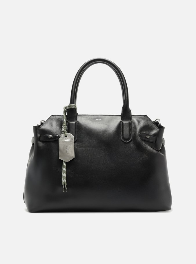 Bolsa Tote Preta Couro Grande Bag Charm Metal