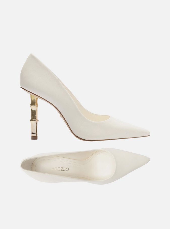Scarpin Branco Couro Salto Bamboo Metal