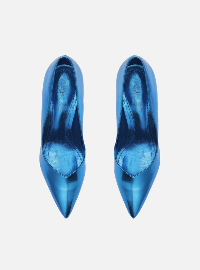 Scarpin Azul Metalizado Bico Fino Sia