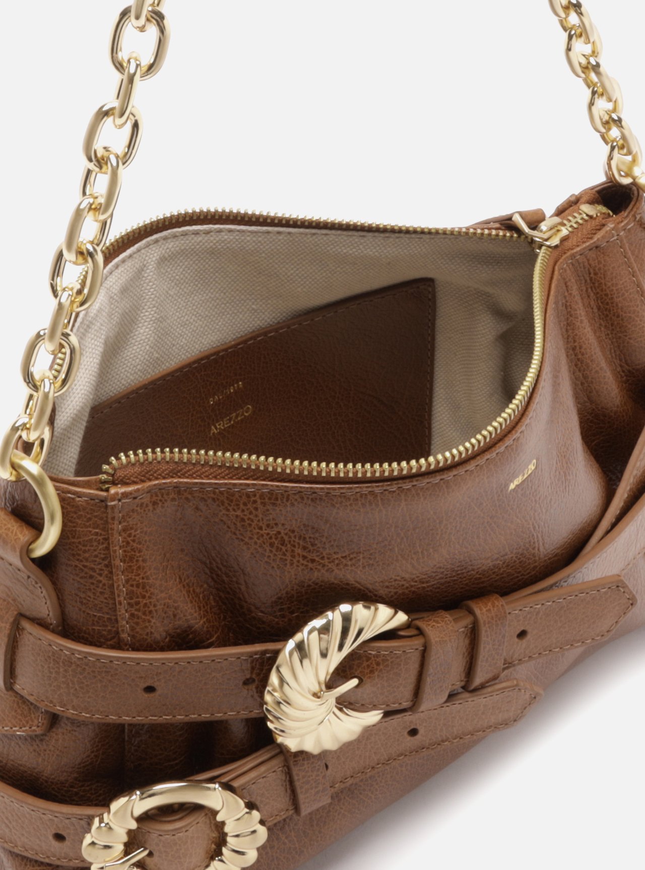 Bolsa Shoulder Marrom Couro Pequena Corrente — foto 4