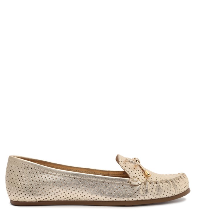 Mocassim Dourado Couro Vazado