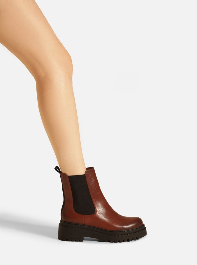 Bota Caramelo Couro Cano Curto Tratorada Elástico