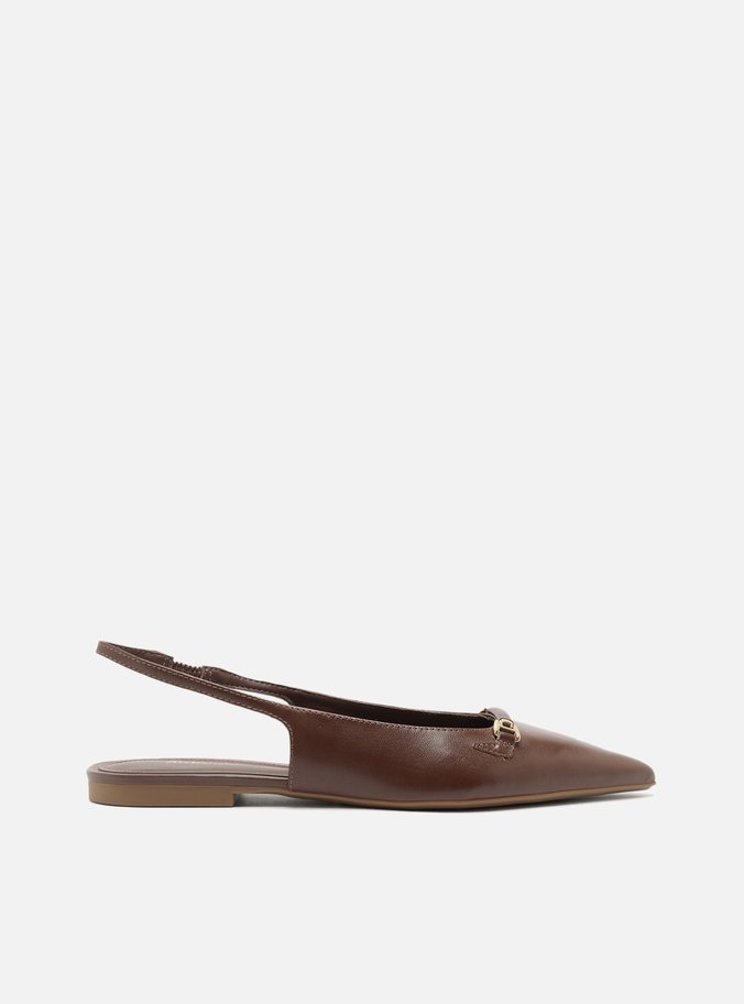 Sapatilha Marrom Couro Bico Fino Slingback