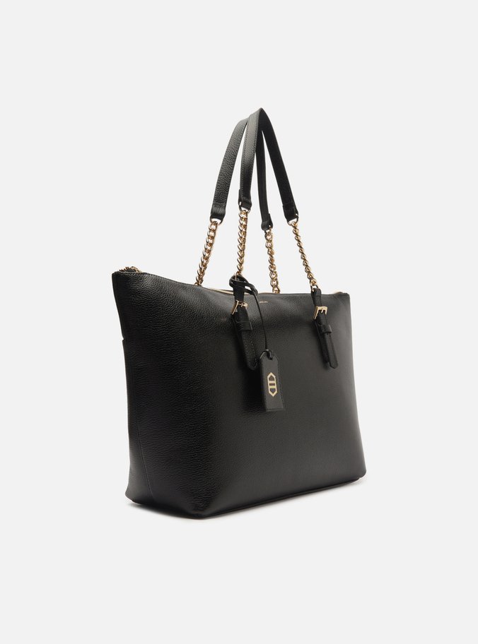 Bolsa Shopping Preta Couro Grande Alça Corrente