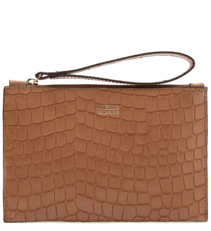 Necessaire Couro Croco Piazza Alça Pale Nut
