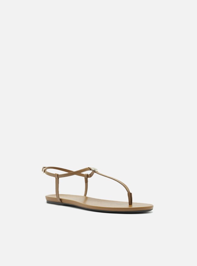 Sandália Rasteira Marrom Claro Couro Slim Metal