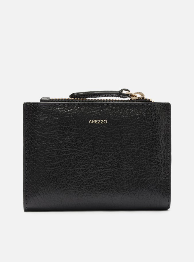Carteira Preta Couro Bolso Pequena Metal A