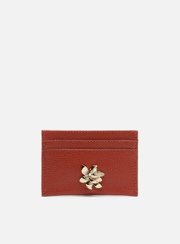 Porta-Cartão Laranja Couro Flor Metal