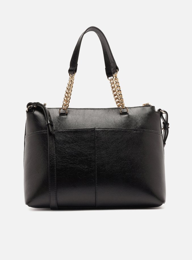 Bolsa Tote Preta Couro Grande Alça Corrente