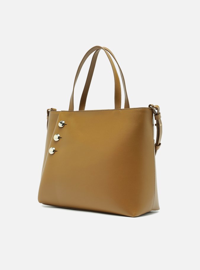 Bolsa Shopping Marrom Grande Detalhe Metais