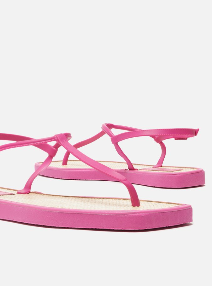 Sandália Rasteira Rosa Slim Square Palmilha