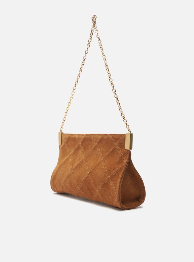 Bolsa Tiracolo Marrom Camel Suede Média Matelassê