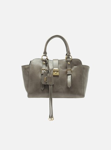 Bolsa Tote Cinza Couro Estonado Média Metal