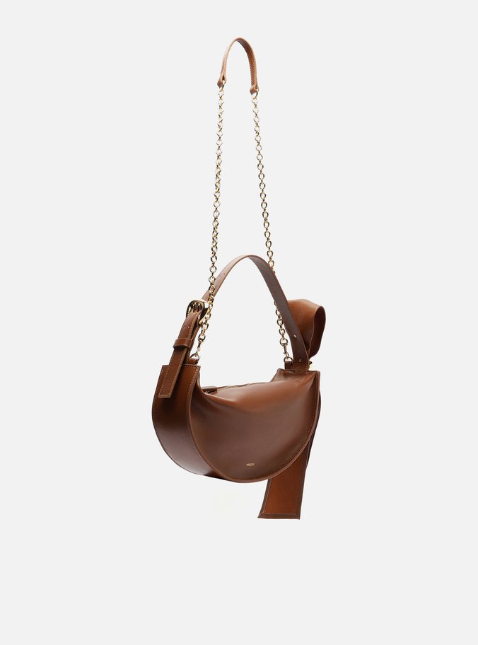 Bolsa Tiracolo Marrom Couro Média Laço Metal
