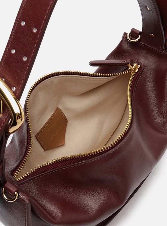 Bolsa Tiracolo Vinho Couro Média Laço Metal