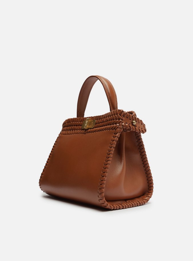 Bolsa Tote Marrom Couro Média Trançada