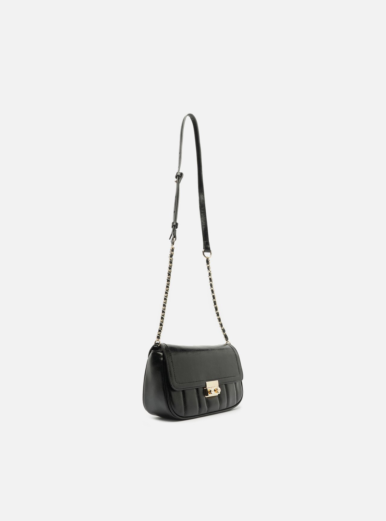 Bolsa Tiracolo Preta Média Alça Corrente — foto 5