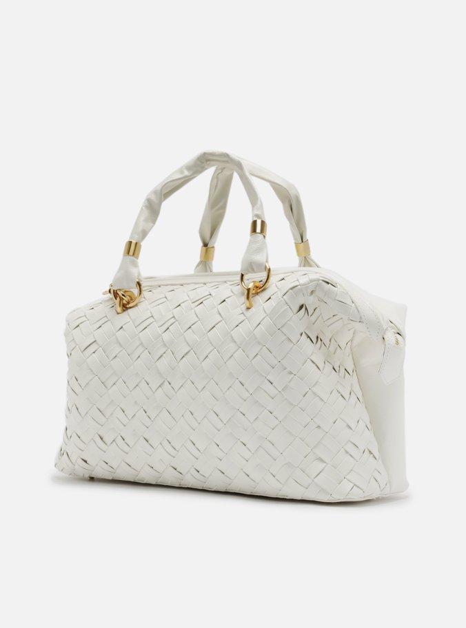 Bolsa Bowling Branca Couro Grande Tressê Maxi