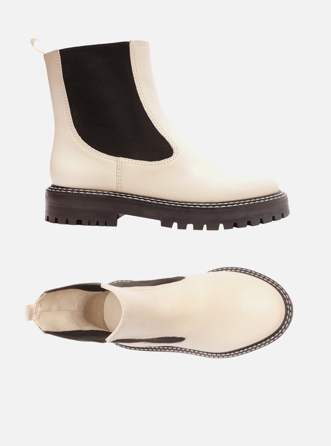 Bota Off-White Couro Cano Médio Tratorada Chelsea