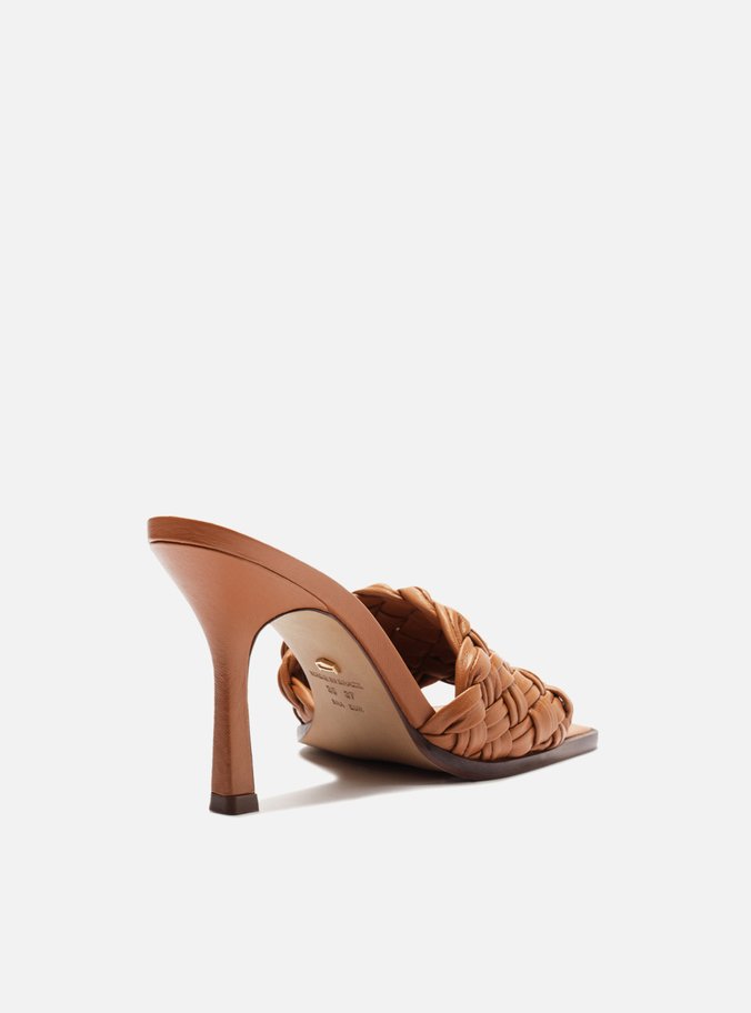 Mule Marrom Salto Fino Tira Única Tressê